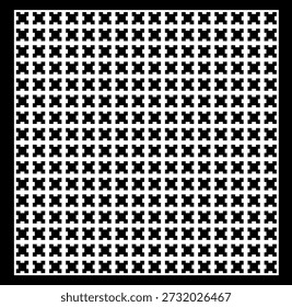 Fractal pattern on a black background, created from white polygon shapes with an abstract geometric structure, symmetry, uniqueness, self-similarity. Suitable for mathematical, scientific and educational illustration, background, poster, decoration.