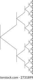 Fractal pattern on a white background, created from black line segments with an abstract geometric structure, symmetry, uniqueness, self-similarity. Suitable for mathematical, scientific and educational illustration, background and poster design.
