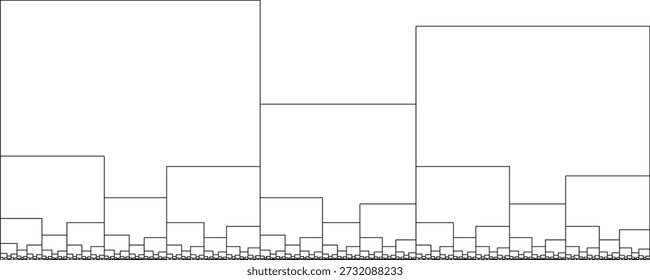 Fractal pattern on a white background, created from black square shapes with an abstract geometric structure, symmetry, uniqueness, self-similarity. Suitable for mathematical, scientific and educational illustration, background, poster, decoration.