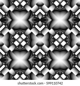 Fractal seamless pattern of diamonds in the form of tiles with images on them chrome or glass elements
