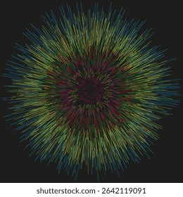 Fractal sphere shape. Fiber burst icon. Green yellow explosion. Vector star form.