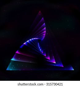 Fractal swirling cosmic heavenly soap transparent triangle in space.