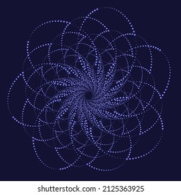 Fractal or symbolic dotted spiral swirl for halftone dot art with background like cosmos
