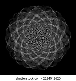 Fractal symbols circular geometric pattern. Monochrome guilloche vector illustration