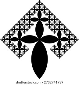Fractal Tree pattern on a white background formed by branching black circular arcs with an abstract geometric structure, symmetry, uniqueness and self-similarity. Suitable for mathematical, scientific and educational illustration, background design, posters and decoration.