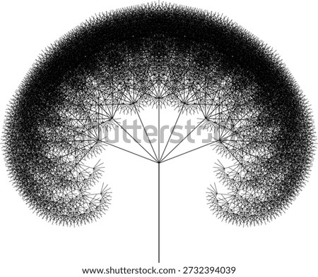 Fractal tree pattern on a white background created from black line segments with an abstract geometric structure, symmetry, uniqueness and self-similarity. Suitable for mathematical, scientific and educational illustration, background design, posters and decoration.
