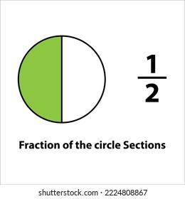 Fraction of the circle section 1 by 2. on white background