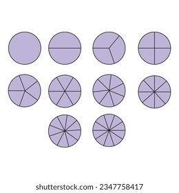 Fraction concept in math . fraction circles. Educational content for math students. Vector illustration.