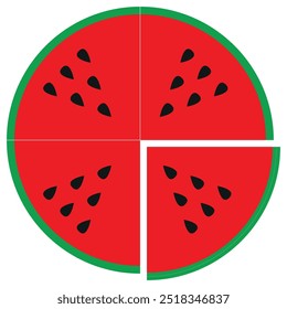 Fraction concept with watermelon, mathematics item, learn with fruit