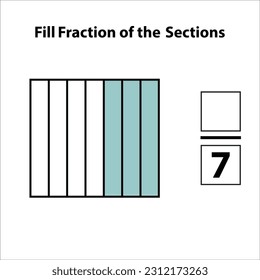 Fraction of the divided into slices. Fractions for Vector flat outline icon. isolated on white background. illustration. Fill fractions of the shapes 3 by 7 vector images
