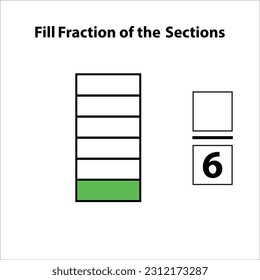 Fraction of the divided into slices. Fractions for Vector flat outline icon. isolated on white background. illustration. Fill fractions of the shapes 1 by 6 vector images