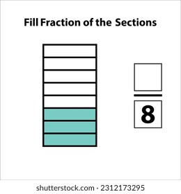 Fraction of the divided into slices. Fractions for Vector flat outline icon. isolated on white background. illustration. Fill fractions of the shapes 3 by 8 vector images