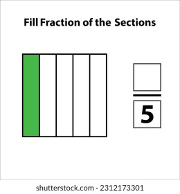 Fraction of the divided into slices. Fractions for Vector flat outline icon. isolated on white background. illustration. Fill fractions of the shapes 1 by 5 vector images