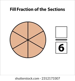 Fraction of the divided into slices. Fractions for Vector flat outline icon. isolated on white background. illustration. Fill fractions of the shapes 6 by 6 vector images