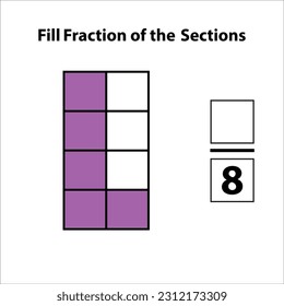 Fraction of the divided into slices. Fractions for Vector flat outline icon. isolated on white background. illustration. Fill fractions of the shapes 5 by 8 vector images