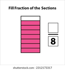 Fraction of the divided into slices. Fractions for Vector flat outline icon. isolated on white background. illustration. Fill fractions of the shapes 7 by 8 vector images