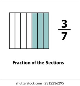 Fracción de la fracción dividida en rodajas. Fracciones para el icono de contorno plano vectorial. aislado de fondo blanco. ilustración. fracciones de las formas 3 por 7 imágenes vectoriales