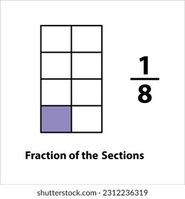 Fraction of the divided into slices. Fractions for website presentation cover poster Vector flat outline icon. isolated on white background. illustration. fractions of the shapes 1 by 8.