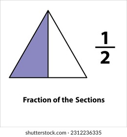 Fraction of the divided into slices. Fractions for website presentation cover poster Vector flat outline icon. isolated on white background. illustration. fractions of the shapes 1 by 2