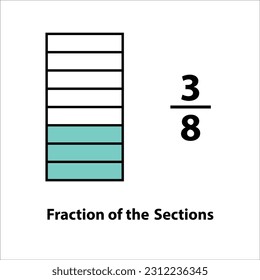 Fraction of the divided into slices. Fractions for Vector flat outline icon. isolated on white background. illustration. fractions of the shapes 3 by 8 vector images