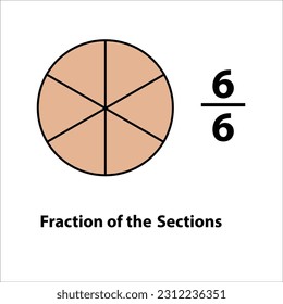 Fracción de la fracción dividida en rodajas. Fracciones para el icono de contorno plano vectorial. aislado de fondo blanco. ilustración. Fracciones de las formas 6 por 6 imágenes vectoriales