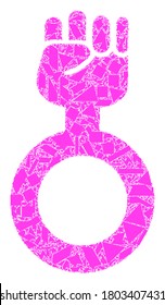 Fraction mosaic feminism symbol icon. Feminism symbol mosaic icon of fragment items which have randomized sizes, and positions, and color tones. Vector combination for abstract images.
