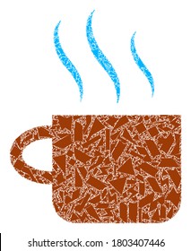 Fraction mosaic hot tea cup icon. Hot tea cup collage icon of shatter items which have various sizes, and positions, and color shades. Vector collage for abstract images.