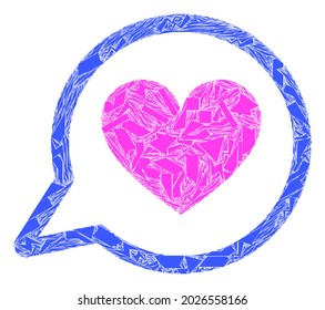 Fraction mosaic love message icon. Love message mosaic icon of fraction elements which have various sizes, and positions, and color shades. Vector combination for abstract images.