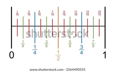 fraction number line in mathematics concept vector design