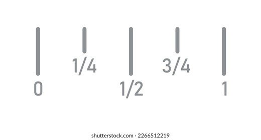 Fraction number line in mathematics. Divide 0 to 1 into 4 equal parts. Vector illustration isolated on white background.