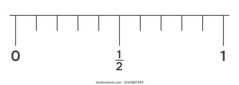 Fraction number line from zero to one. Math education. Vector illustartion