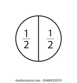 Fraction one half in a circle sign
