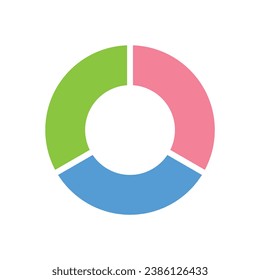 Fraction pie divided into one-third. Pie chart. Mathematics resources for teachers and students.