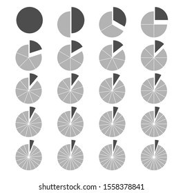 Fraction pie divided into slices. Fractions. Fraction Pies. Circle segments set