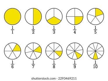 Fraction pie divided into slices. Segmented circles set. Wheel round diagram part set. Segment infographic. Info chart. Mathematic sign. Business set. Vector illustration