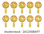 Fraction pizza worksheet in mathematics. write the correct fraction for each shape for kids kindergarten. Vector illustration isolated on white background.