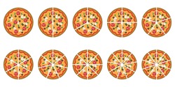 Fraction Pizzas. Fraction For Kids. Pizza Slices. Fraction Fun With Pizza. Vector Illustration Isolated On White Background.