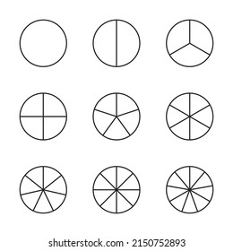 Fractional circle line chart icon. Ratio and some linear vector icons. The round shape of a pie or pizza is cut into equal slices. Linear illustration of a simple business chart or for education.