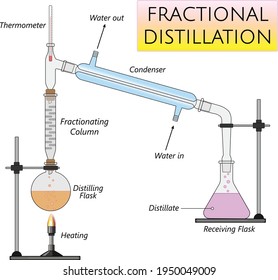fractional distillation laboratory set up, separation of homogeneous liquid mixtures using boiling point difference