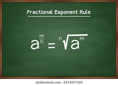 Fractional exponent rule formula. Algebra math formula on green chalkboard vector