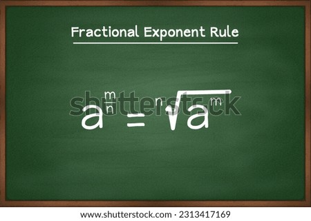 Fractional exponent rule formula. Algebra math formula on green chalkboard vector
