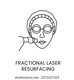 Fractional laser rejuvenation line icon in vector woman face with medical equipment