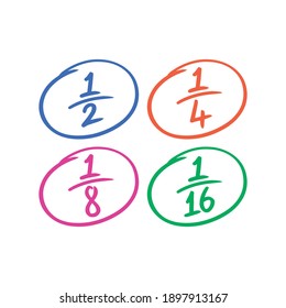 fractional numbers in math on a white background. colored fractional numbers set