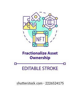 Fractionalize asset ownership concept icon. Split structure. NFT benefit abstract idea thin line illustration. Isolated outline drawing. Editable stroke. Arial, Myriad Pro-Bold fonts used