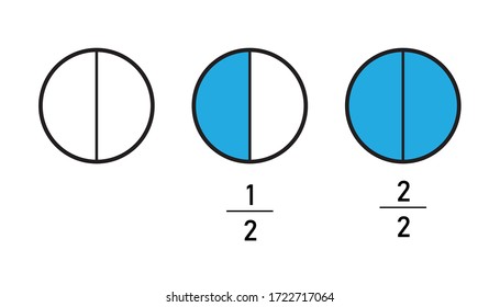 Fractions for education.Fraction pie divided into slices. Ratio and parts linear vector icons. Vector