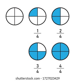 Fractions for education.Fraction pie divided into slices. Ratio and parts linear vector icons. Vector