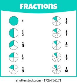 Fractions. Fraction mathematics. Circle segments set. Learning mathematics. Tasks for addition for preschool children.