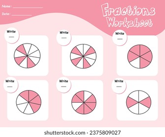 fractions mathematics worksheet for students, Mathematics worksheets for kids Write the correct fraction. Printable Fractions Worksheets and Logic Worksheets for Kids 