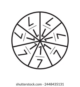 Fractions one seventh icon. circle divided into seven parts sign