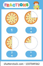 Fractions pizza eduation poster illustration